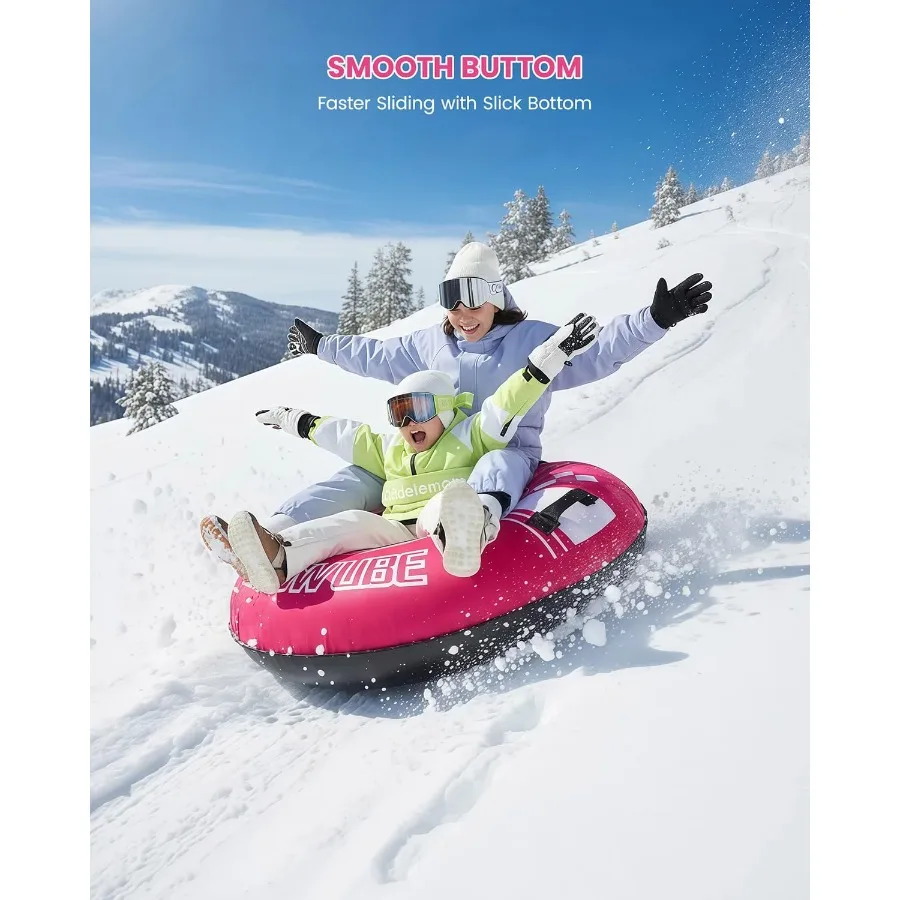 Infatable Heavy Duty Snow Sled with Canvas Cover Padded Handles Thickened Bottom Winter Outdoor Toy Gift for Adult and in Red