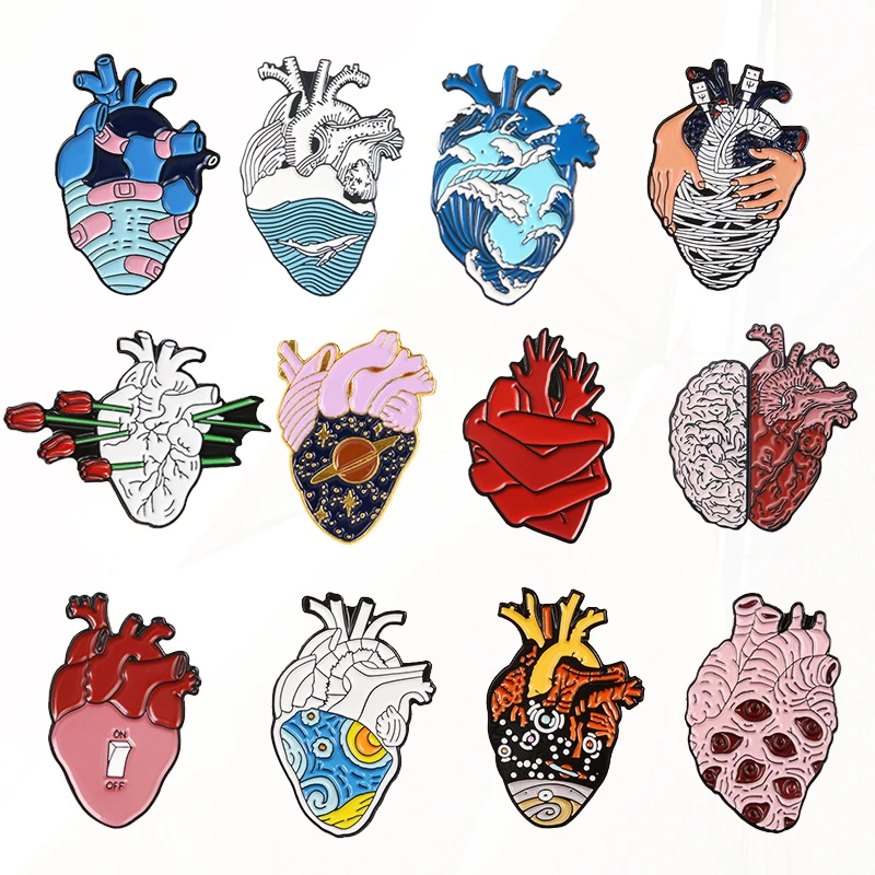 Pin Heart Neurology Brooch for Doctor and Nurse Lapel Pins Bags Badge Gifts 19style Anatomical Heart Enamel Brooch Medical