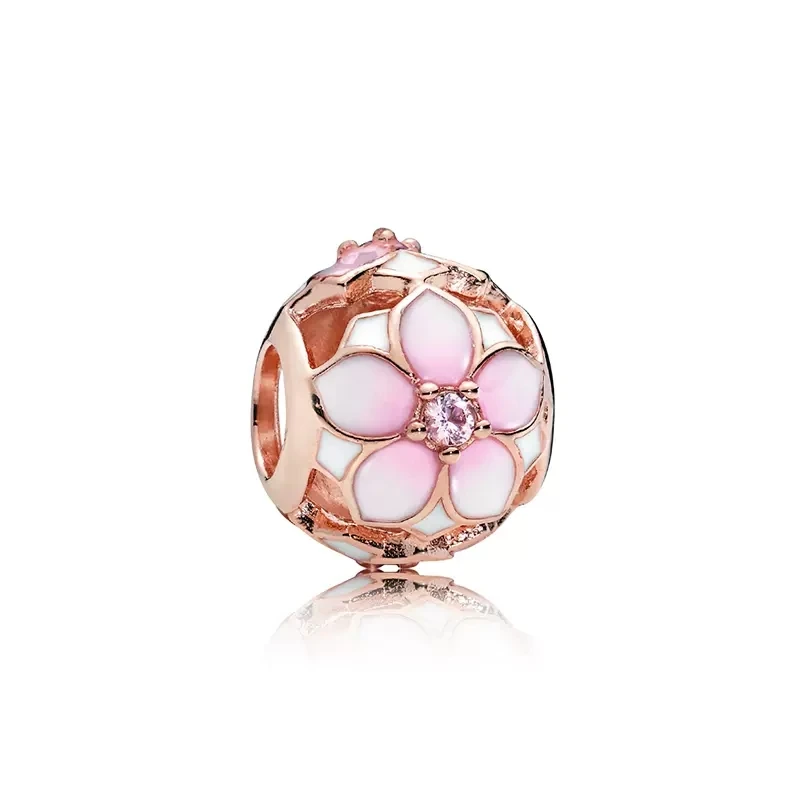 Neuer Bestseller: Roségold Familienbaum-Herz-Stiefmütterchen-Anhänger, Rosa Gänseblümchen-Clip-Perle, passend für Original-Silberarmband und -Halskette, DIY-Schmuckgeschenk