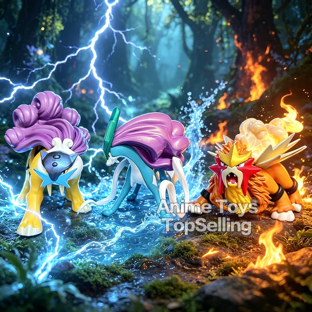 Figuras de Acción de Anime Pokémon de 8.5-10cm, Raikou, Suicune, Entei, Tres Figuras Sagradas, Modelo Coleccionable de PVC, Juguetes para Regalo