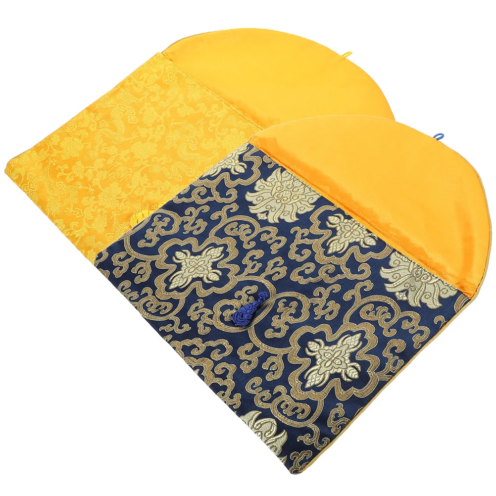 

2 Pcs Storage Bag Cloth Containers Embroidery Brocade Pouches Blue Flower Pattern Zen Book Wrap
