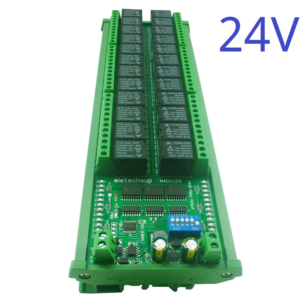 

DC12V 24V 24CH PLC IO RS485 ON/OFF Momentary Delay Latch Relay Uart Modbus Module For Automatic Curtain Control