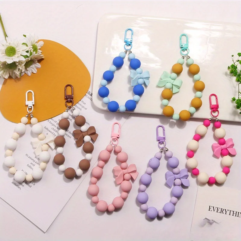 

Cute Solid Color Bead Keychain Pendant Headphone Cover Anti Loss Hanging Accessory Small Fresh Candy Ball Bead Chain Keychain