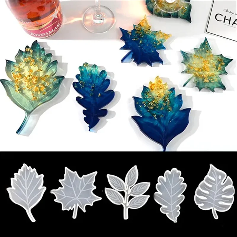 5 Style Leaves Coaster Silicone Resin Mold Tropical Maple Leaf Resin Casting Mold For Casting With Resin Concrete DIY Art Crafts