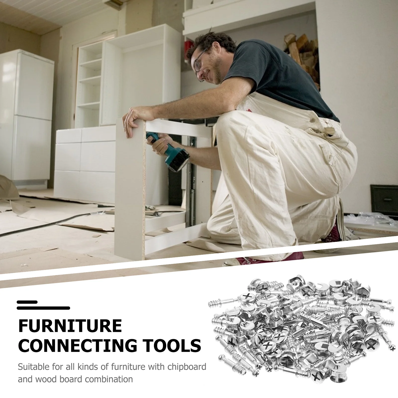 

50 set 28Mm Zinc Alloy Pre-Inserted Nut 2-In-1 Furniture Connector Kit For Cabinets Bookshelves Wardrobes Metal Assembly