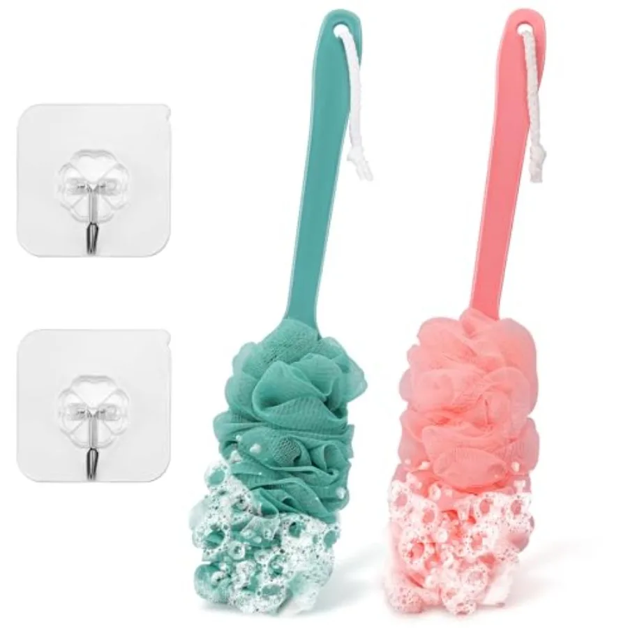 

2Pack Back Scrubber for Shower Loofah with Long Handle, Shower Brush for Body, 17″ Loofah on a Stick for Men Women Bathing Acce