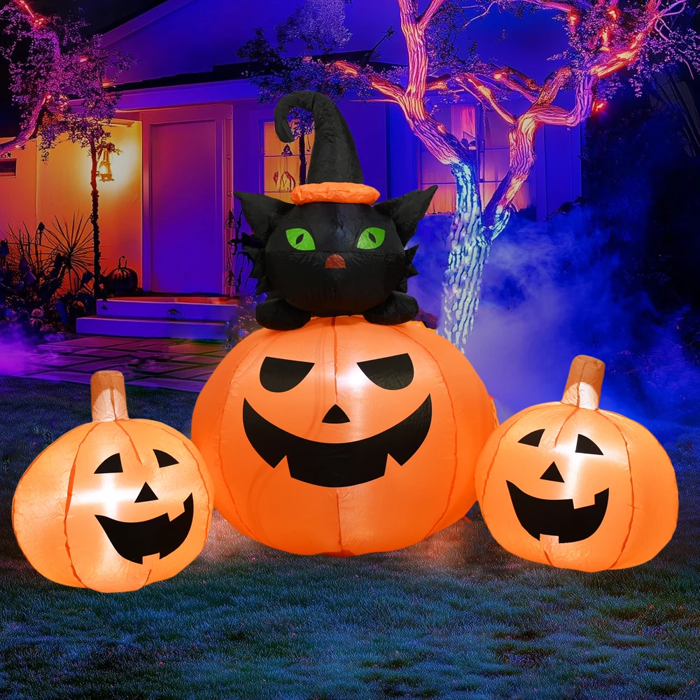 

Хэллоуин надувное украшение террора двор реквизит кошка тыква светодиодный светильник надувная модель уличный орнамент вечерние садовый декор