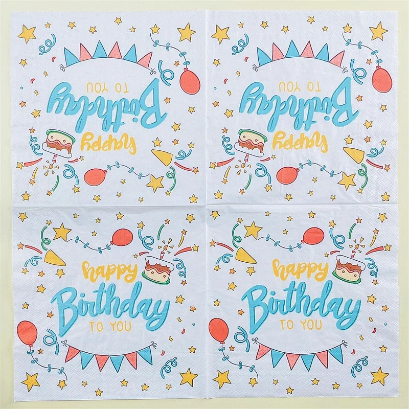 20pcs/Pac 33cm 2-Ply Printed Napkins Hotel Restaurant Virgin Wood Pulp Happy Birthday Party Decoration Tissue Paper Palcemats