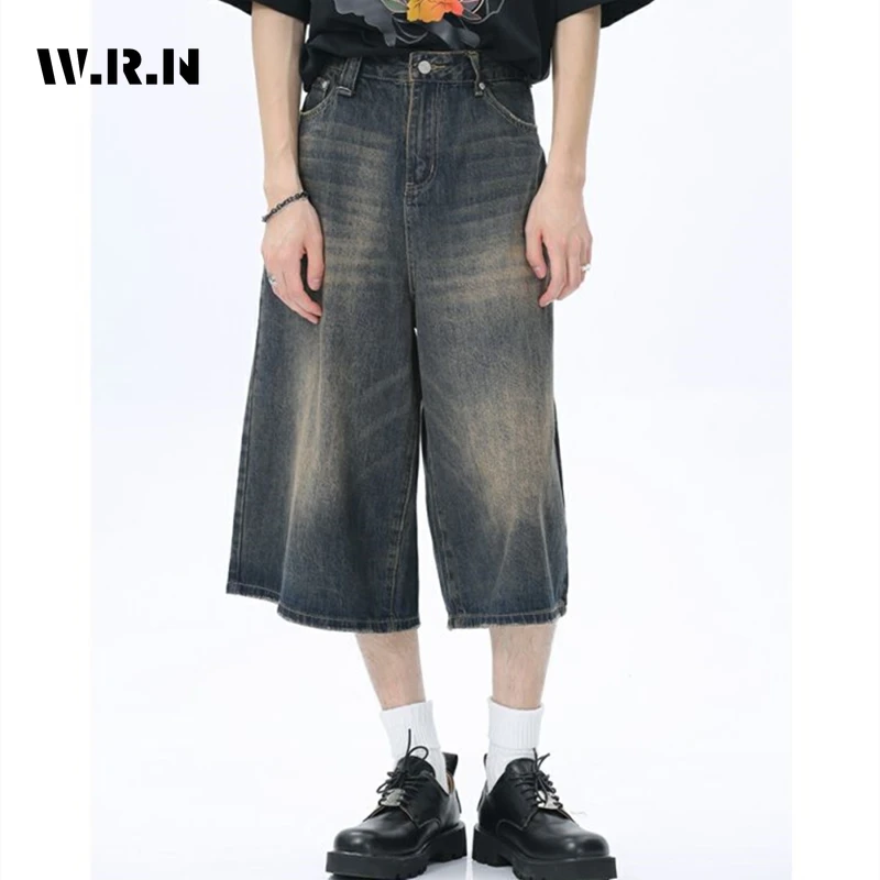 Women\'s Retro Large Size Denim Shorts Unisex Style Wide Leg Capris Vintage Street Summer Female High Waist Loose Short Jeans 5XL