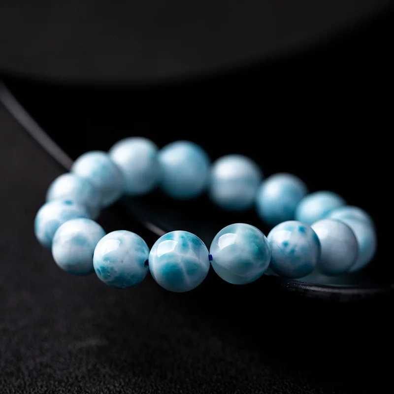 

NaturalSea-Pattern Stone Blue Ocean Back of Dominica Larimar Jadified Ball Bracelet Women's