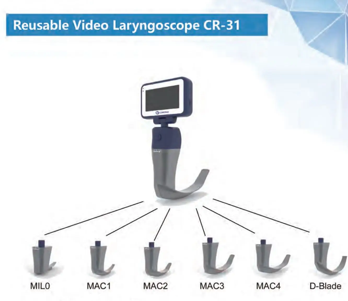3.5' HD Touch Screen Anesthesia Digital Video Laryngoscope 6 Sizes Reusable Sterilizable Blades Optional