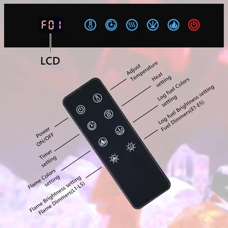 Verzonken Muur Gemonteerde Open Haard Verwarming Kleurrijke Vlam Brandstof, Afstandsbediening Instelling Dimeer, Thermostaat Timer,Plug Hardwire Optie