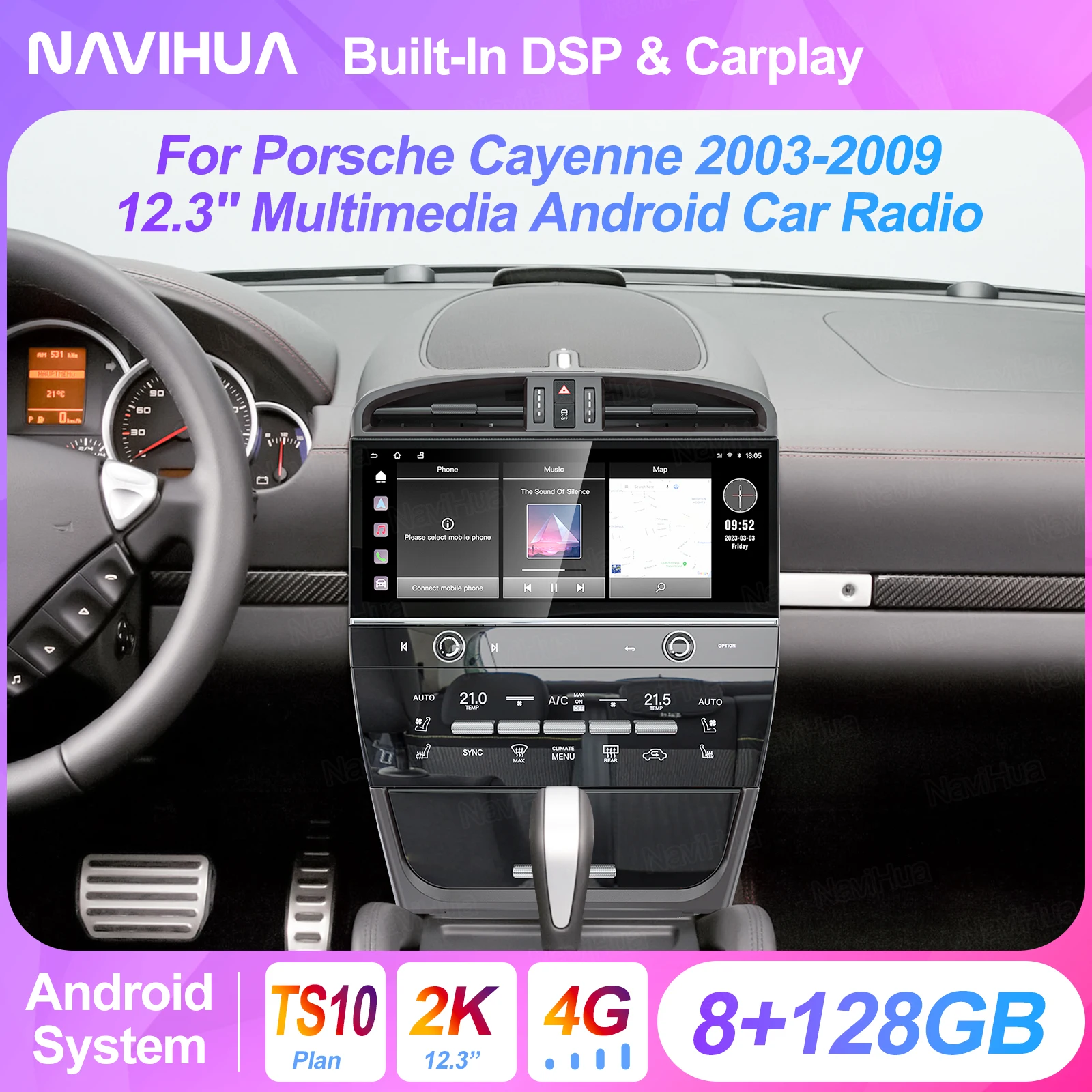 

12,3-дюймовая мультимедийная автомагнитола Android для Porsche Cayenne 2003-2009: мультимедийный плеер, головное устройство, монитор, GPS-навигация, обновление