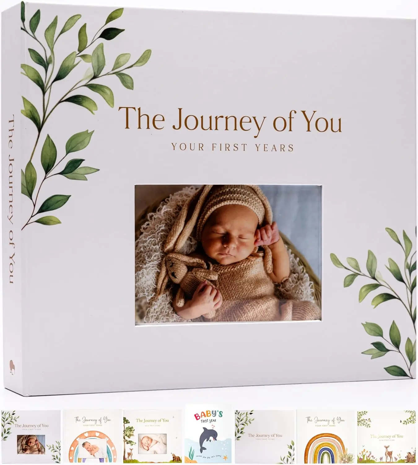 

Personalized Baby Memory Book with Photo Cover, 5-Year Milestone Journal, Gender Neutral Keepsake Album, Flat-Lay Pages,