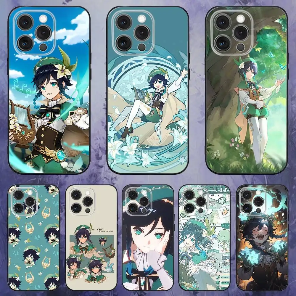 

G-Genshin Impact Venti Barbatos Phone Case For iPhone 17,16,15,14,13,12,Pro,Max,Plus,E,SE4,Air,Mini Black Soft Box
