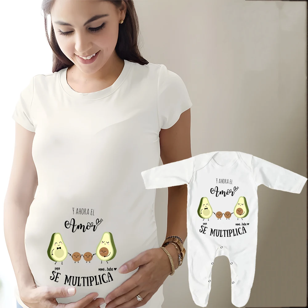 مجموعة ملابس عائلية للأم الحامل ، إعلان الحمل ، قميص الحمل ، بدلة نوم الطفل ، أفضل هدية ، الآن الحب يتزايد