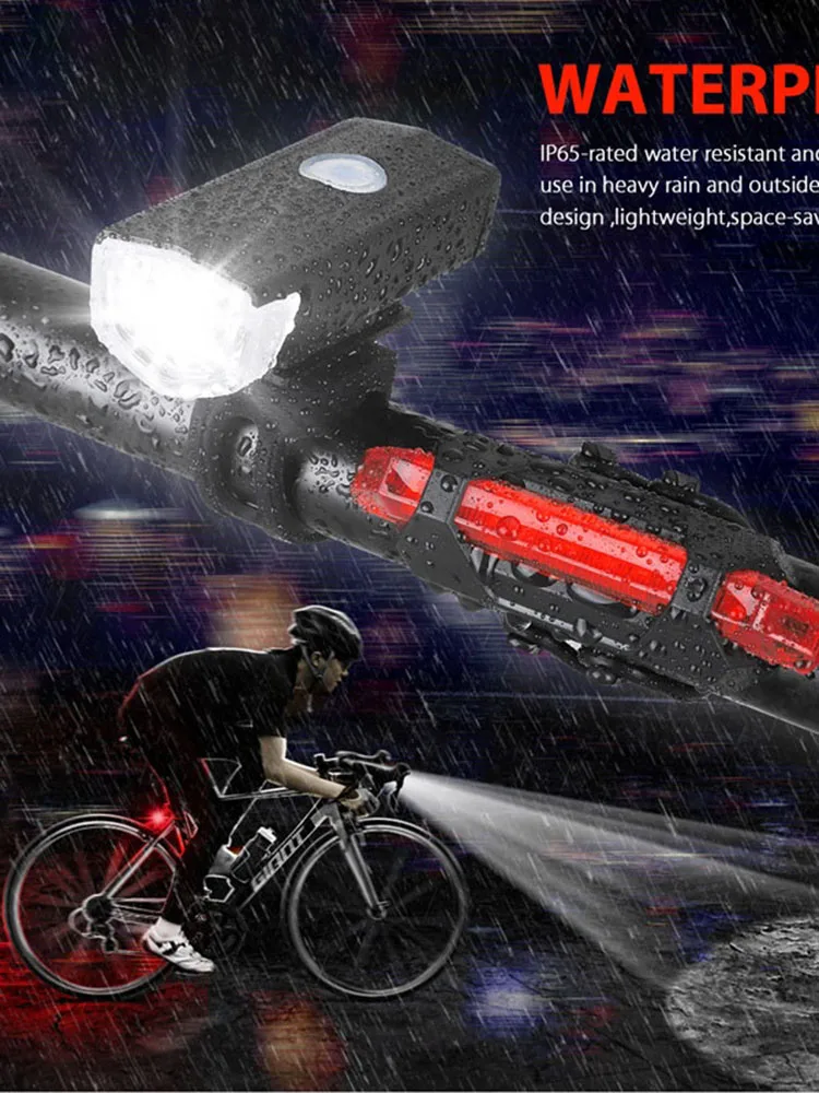 USB recarregável Bike Light Set Front Light com taillight fácil de instalar 3 modos de bicicleta