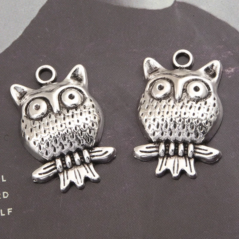 20pcs Silver Color 24x16mm Owl Branch Charms Animal Pendant Fit DIY Handmade Jewelry Making Metal Alloy Finding Supplies