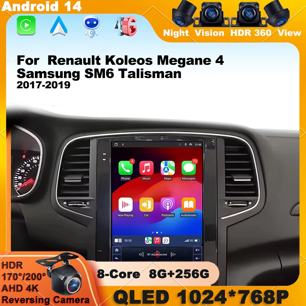 Android 14 Carplay для Renault Koleos Megane 4 Samsung SM6 Talisman 2017-2019 Автомобильный радиоприемник 4G WIFI GPS Мультимедийный видеоплеер