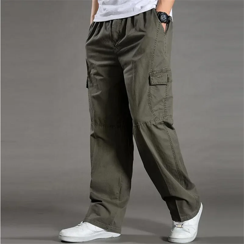 Summer Cotton Men Cargo Pants Mens Joggers Baggy Tactical Pants Lightweight Army Green Work Pant Loose Casual Trousers Plus size