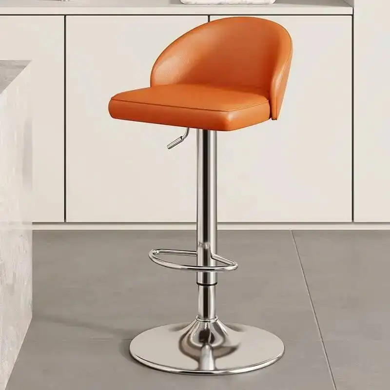 

Luxury Light Household Liftable Rotating High Stool Metal Craft Bar Stool Kitchen Island Chair Bar Front Desk Backrest Bar Stool