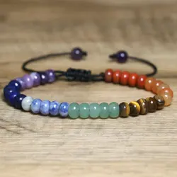 1PC 7 Chakra Stone Bead Bracelets Yoga Reiki Healing Gemstone Tiger Eye Aventurine Lapis Friendship Charm Bracelet for Women Men
