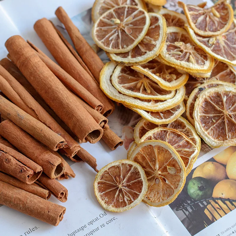 Decoración artesanal hecha a mano, rodajas de limón secas al aire, canela sin fuego, accesorios para manualidades, ingredientes de aromaterapia