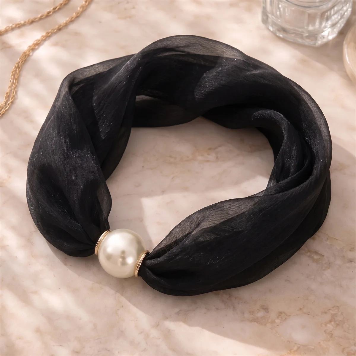 Womens Versatile Neck Decoration Scarf Shimmer Yoryu Chiffon Fabric With Magnetic Pearl Buckle Soft Stylish Neck Choker