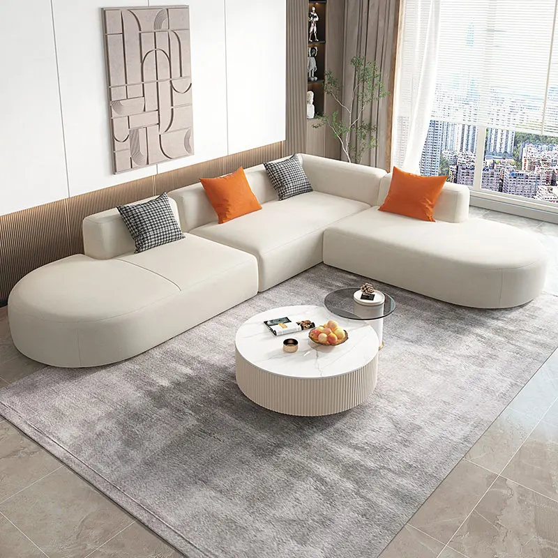 

Nordic no wash technology fabric sofa, modern and simple living room combination, corner size, light luxury, straight row sofa