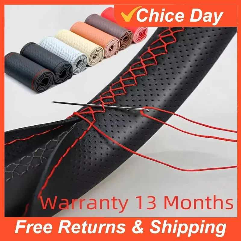 Universal Leather Car Steering Wheel Stitched on Cover to Fit 38cm 14 