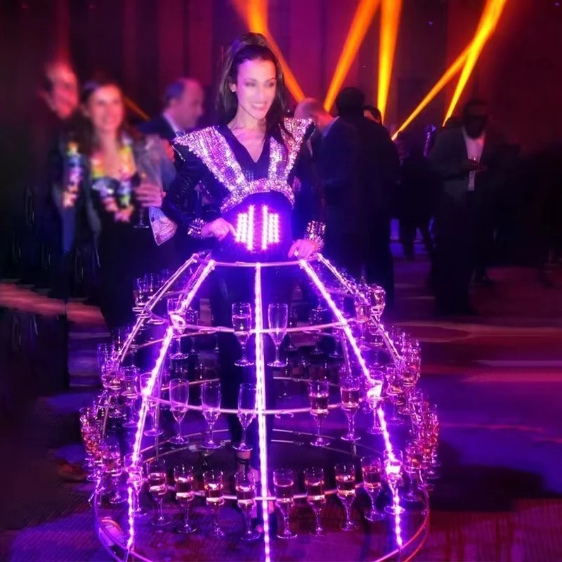 New modern design LED material Shiny and dazzling stainless steel champagne skirt, suitable for weddings