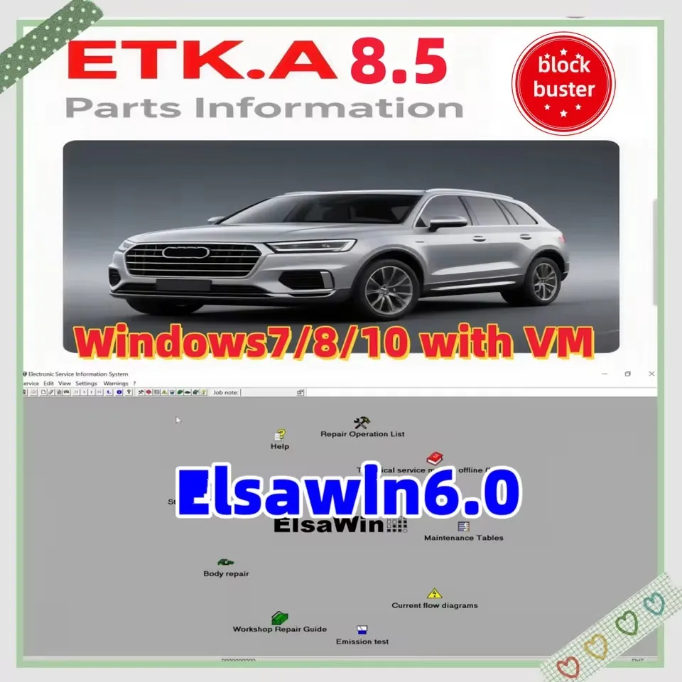 2025 أحدث Etka 8.5 + elsawins 6.0 مجموعة برامج إصلاح السيارات كتالوج الأجزاء الإلكترونية لـ A-udi لـ V-W SE/AT+SKO/DA