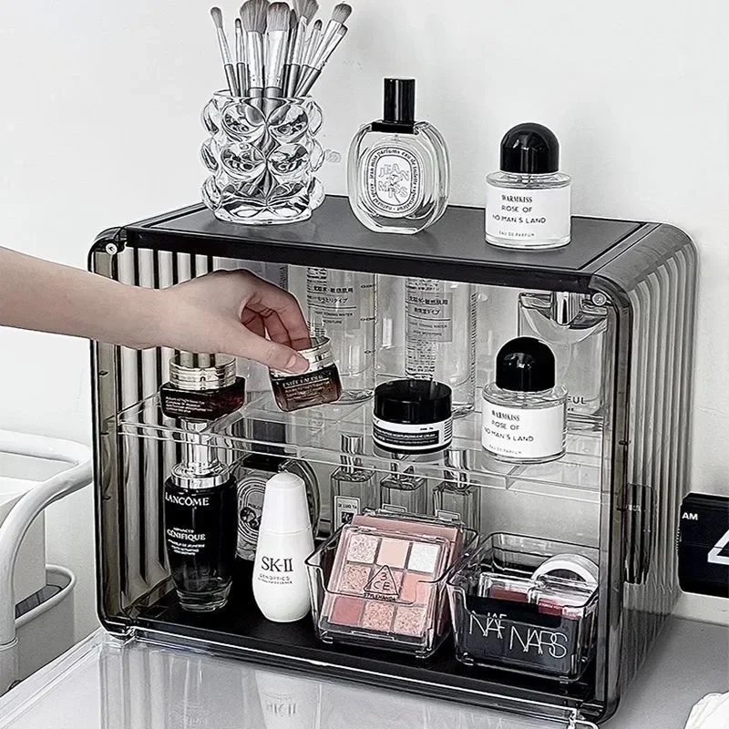 Light Luxury Makeup Organizer Dustproof Transparent Desktop Dressing Table Lipstick Skincare Perfume Storage Box Acrylic Shelf