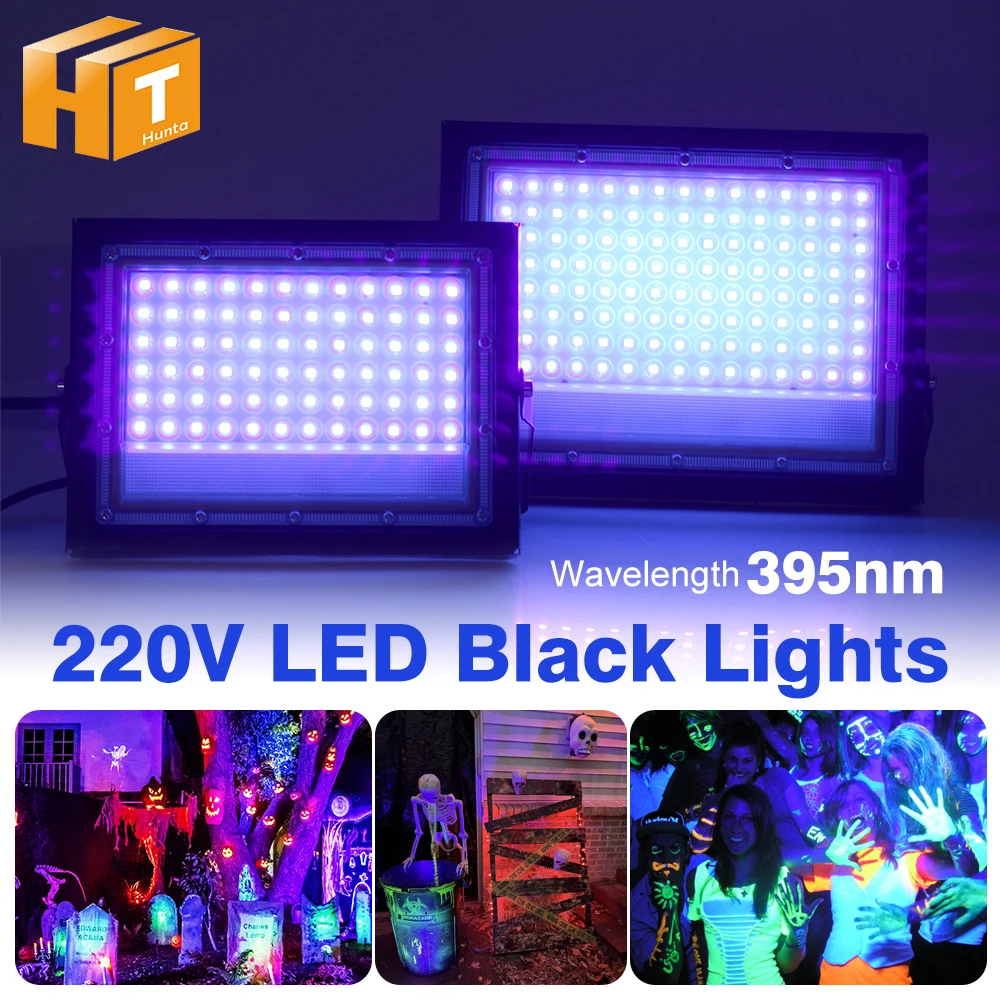 Faretto LED a raggi ultravioletti da 395 nm, 50 W/100 W, SMD2835, AC220V, IP65, impermeabile, luce nera UV per la polimerizzazione della resina, poster fluorescenti, rilevamento di urina di animali