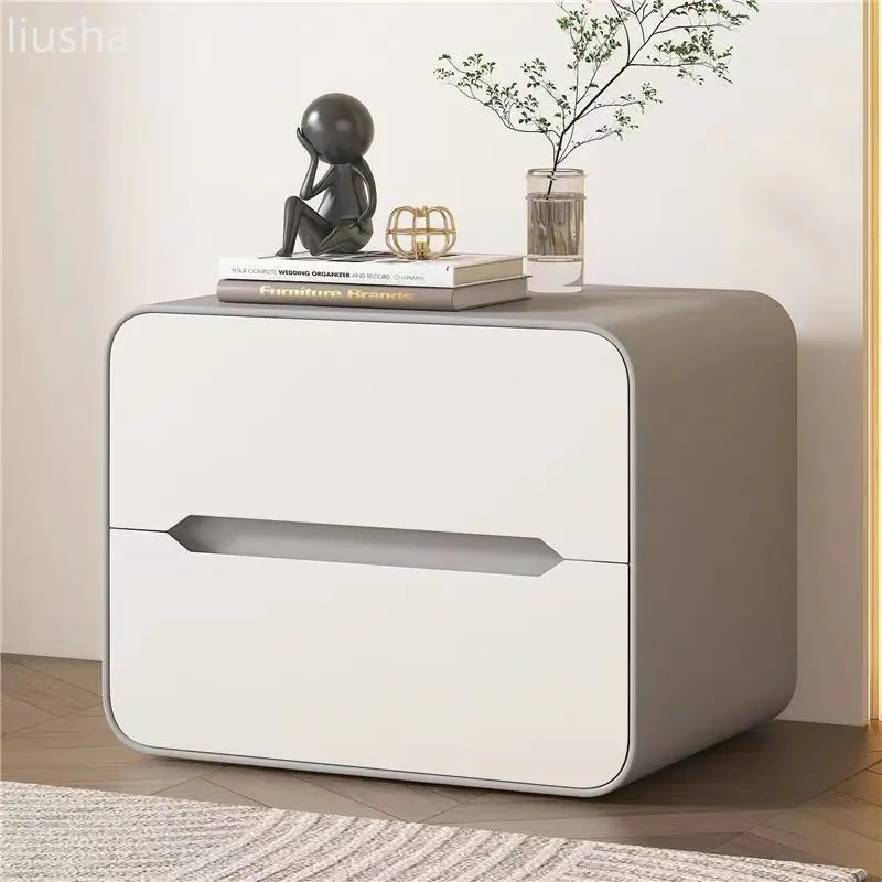 Bedside table bedroom household drawer storage cabinet round solid wood simple cream style new style bedside table black