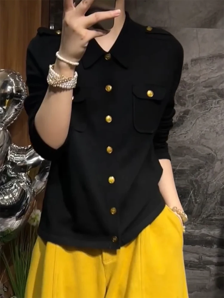 

Вязаный кардиган Ele с простым воротником, больших размеров, универсальный, стройнящий топ для осени и зимы, корейский стиль, теплый, согревающий