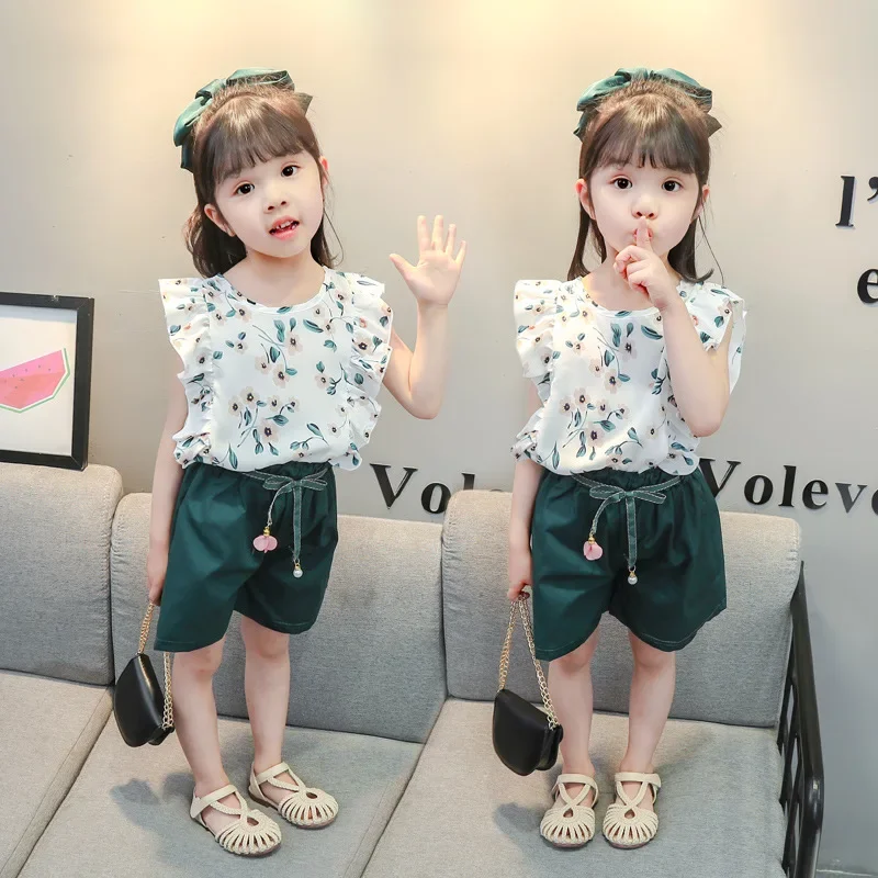 2025 Girls Fashion Clothes Suit Autumn Long Sleeve Chiffon Suit Top And Pants 2-piece Suit Wide Leg Pants  For Girls 2-6