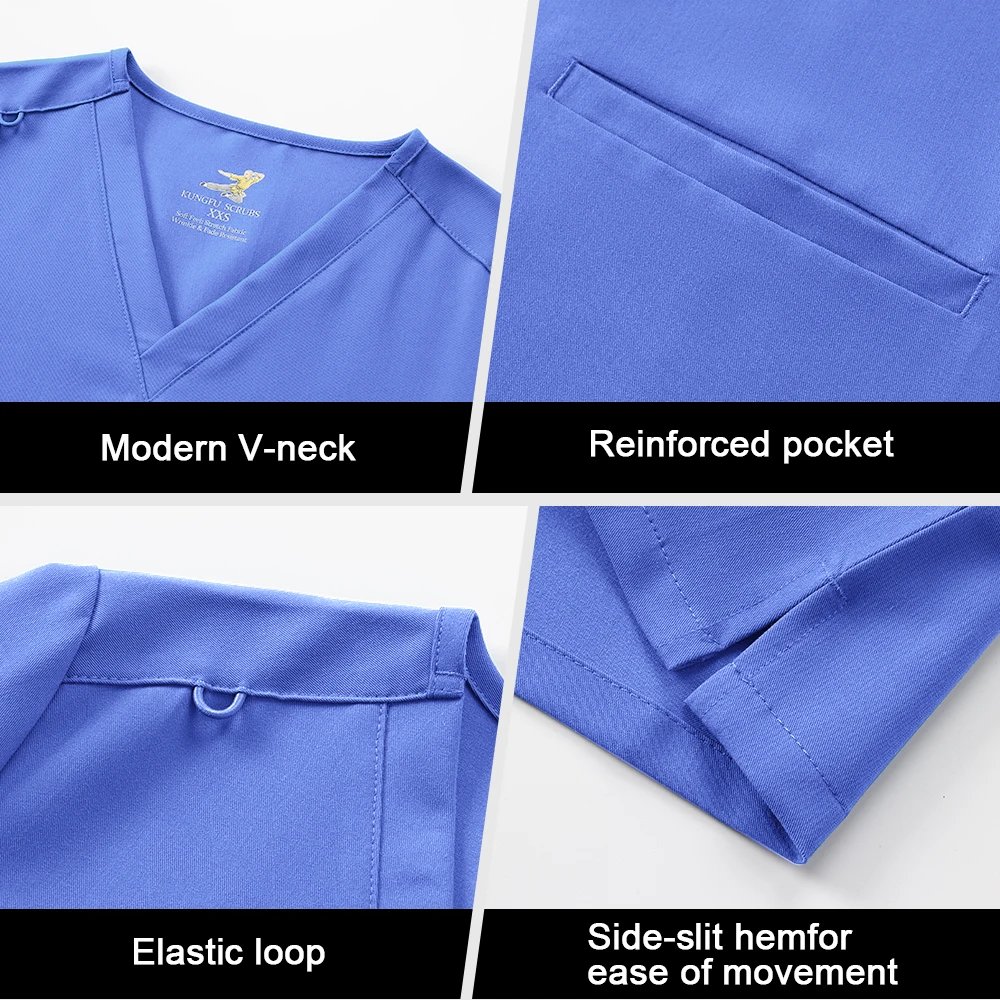 Kungfu scrunps uniforme cirúrgico feminino enfermeira esfrega workwear calças compridas conjunto médico acessórios uniforme médico