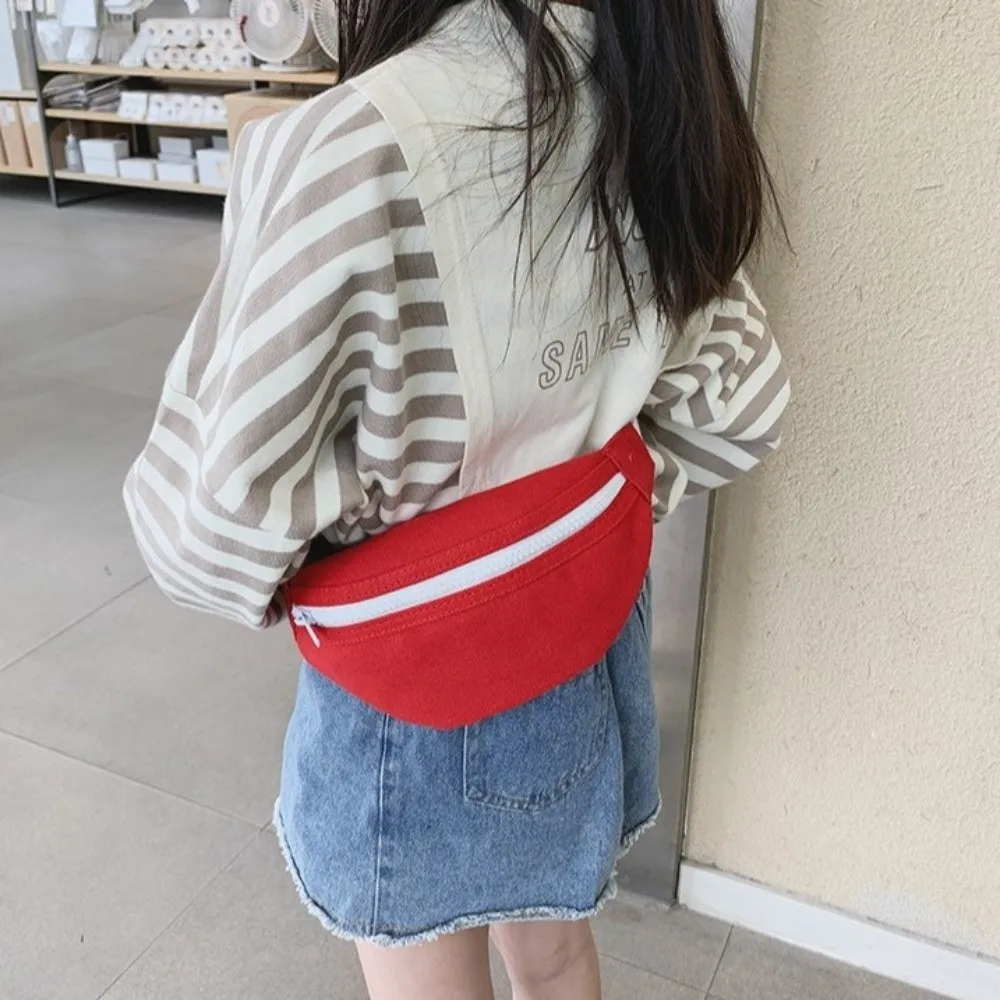 Solid Color Children Waist Bag Canvas Material 1PC Kids Fanny Pack Casual Style Adjustable Strap Canvas Waist Bag For Boys