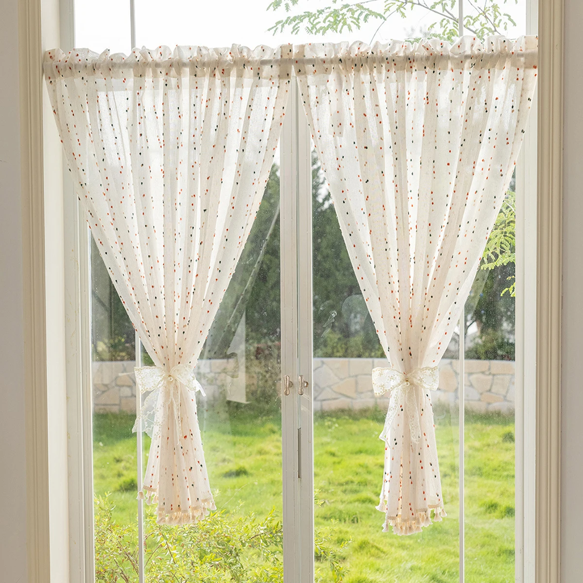 1Pc Japanese Rainbow Bean Tassel Half Curtain, Suitable for Kitchen, Bedroom, Dining Room Balcony Bay Window Entrance Door