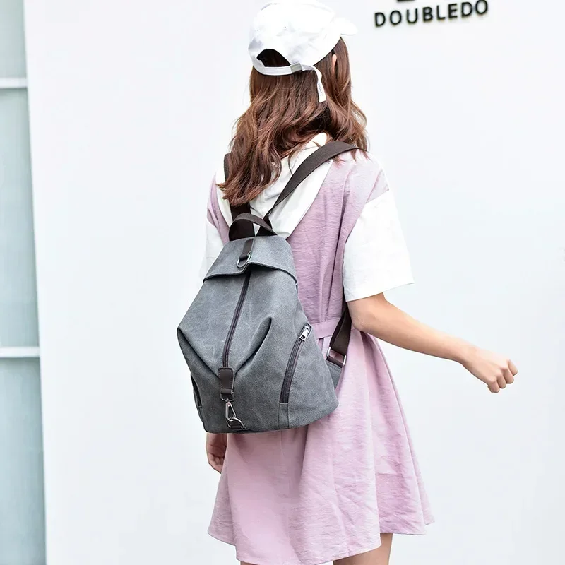 حقيبة ظهر كاجوال عصرية من القماش حقيبة ظهر نسائية ذات علامة تجارية حقيبة مدرسية متعددة الوظائف حقيبة سفر للفتيات الصغيرات #6