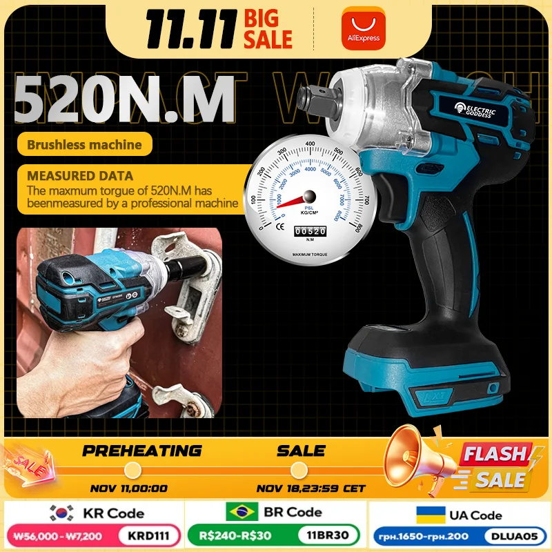 Deusa Elétrica Dtw285 520n.m Chave de Impacto Elétrica sem Escova Polegada Ferramentas Elétricas de Reparo Doméstico sem Fio para Makita 18v Bateria