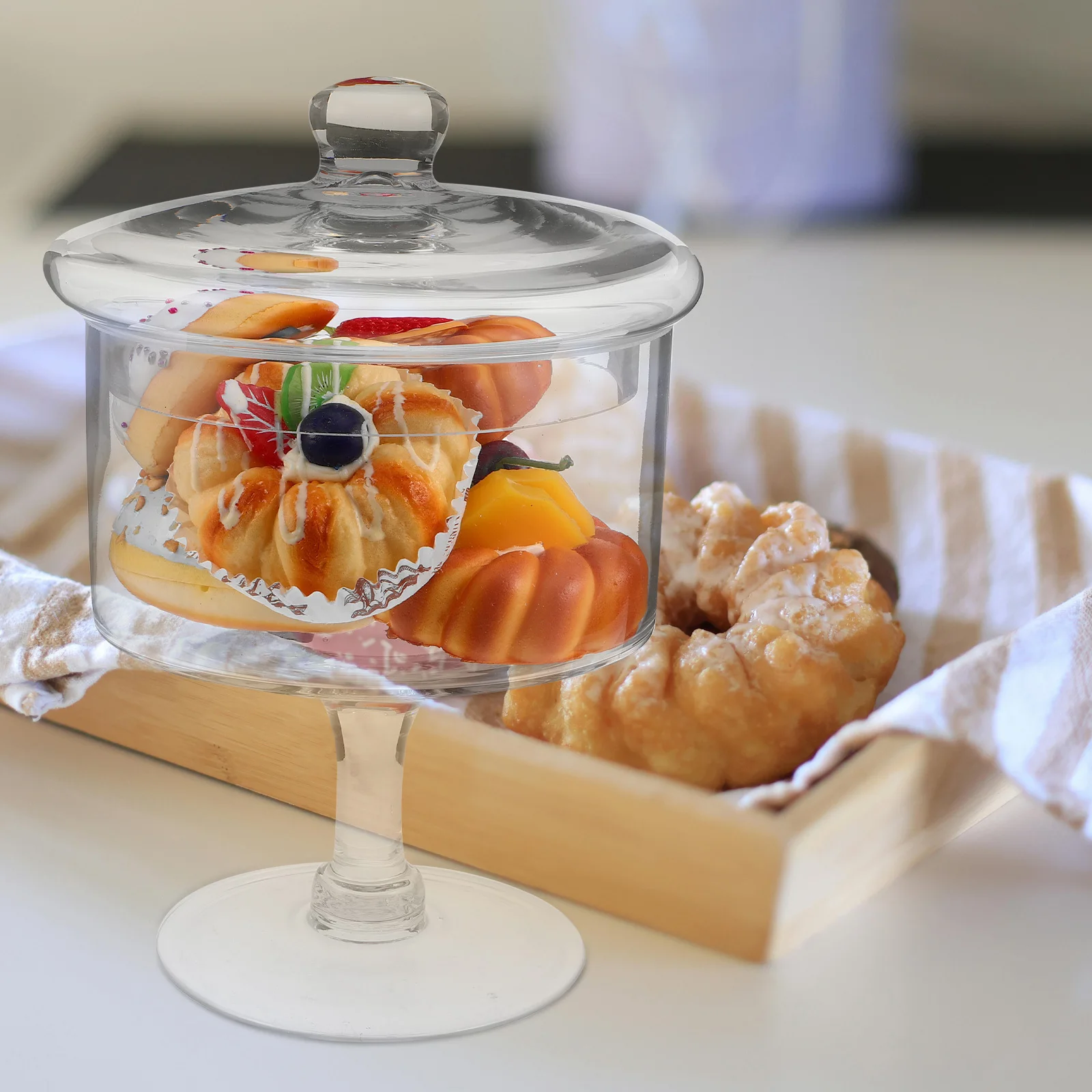 

Clear Glass Cake Stand 25cm Elegant Footed Dessert Display Plate Cover Wedding Party Decor Food Stands for Display Party