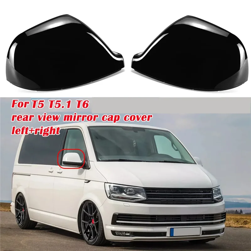 

AS57-Premium Gloss Black Rearview Mirror Caps Set For VW Transporter T5 T5.1 T6 2016-2019 - 2 Pieces