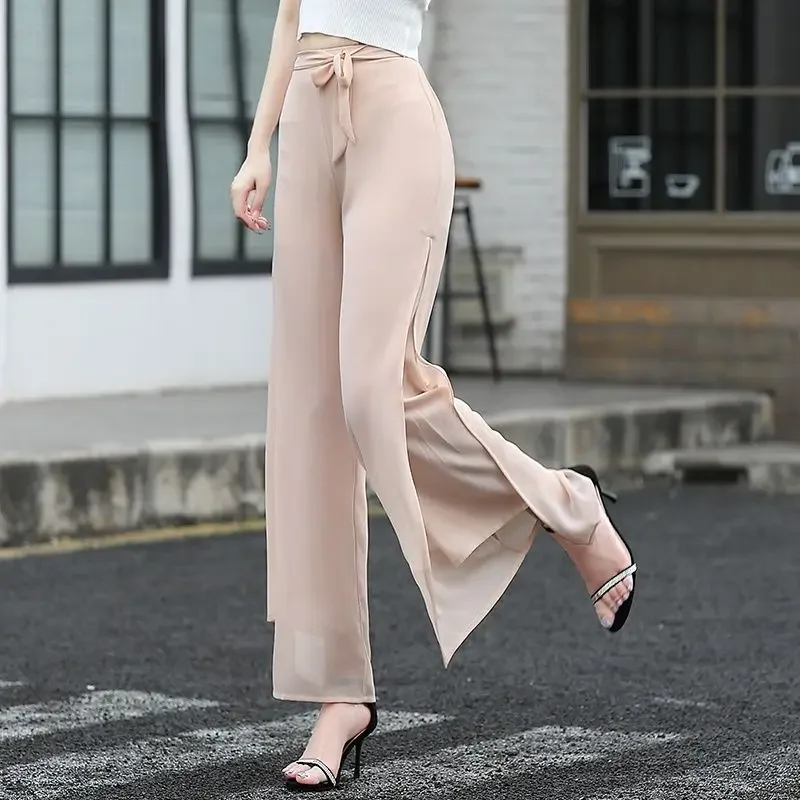 Clothing High Waist Loose Wide Leg Trousers for Woman Black Baggy Women\'s Pants Wine Red Casual Aesthetic 90s Outfits Nylon G