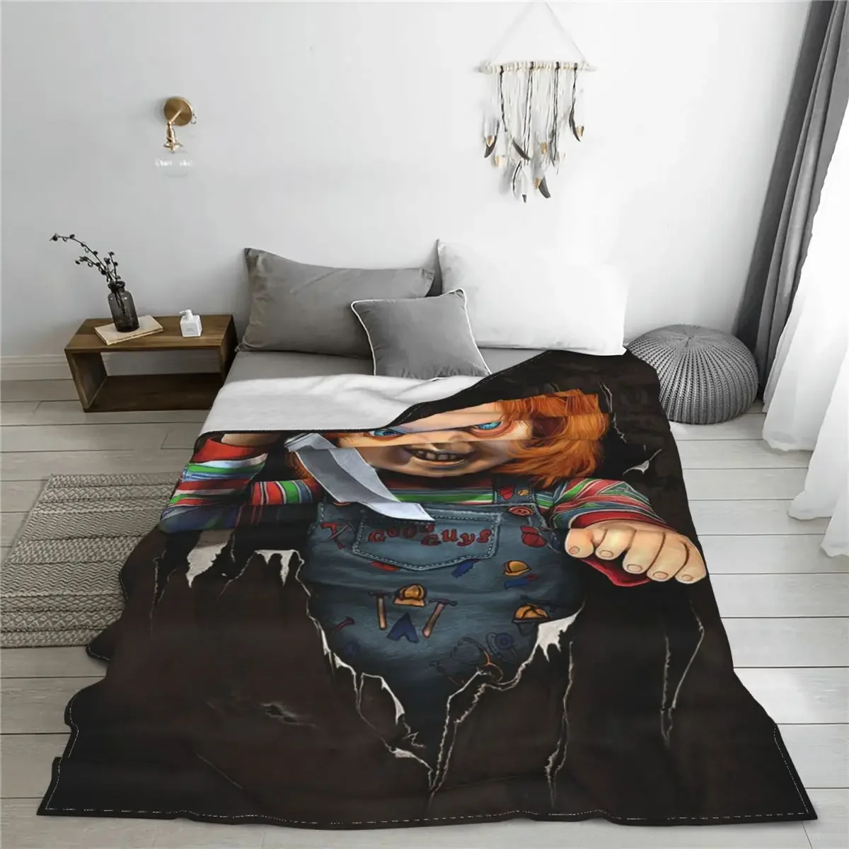 Horror Movie Child's Play Knitted Blankets Coral Fleece Plush Chucky Gothic Halloween Throw Blanket for Bed Sofa Bedroom Quilt