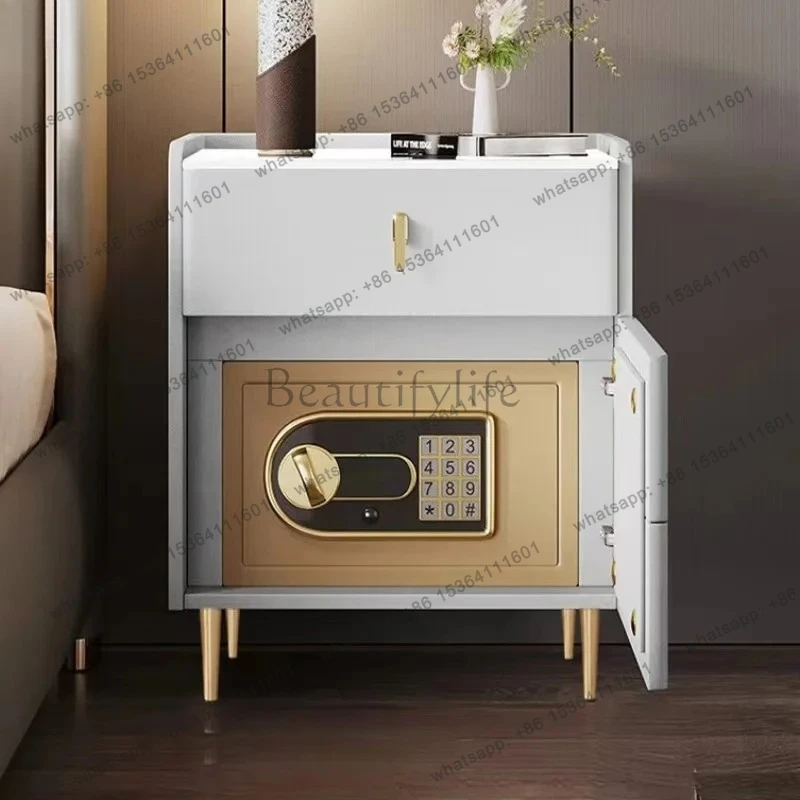 Bedside Table with Safe Integrated Solid Wood Light Luxury High-end Simple Modern Home Bedroom Smart