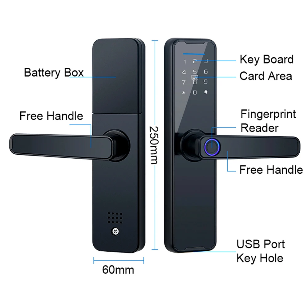 Tuya Smart Lock Biometric Fingerprint Lock Door Lock Keypad Door Lock with Handle Fingerprint Electronic Deadbolt Door Lock