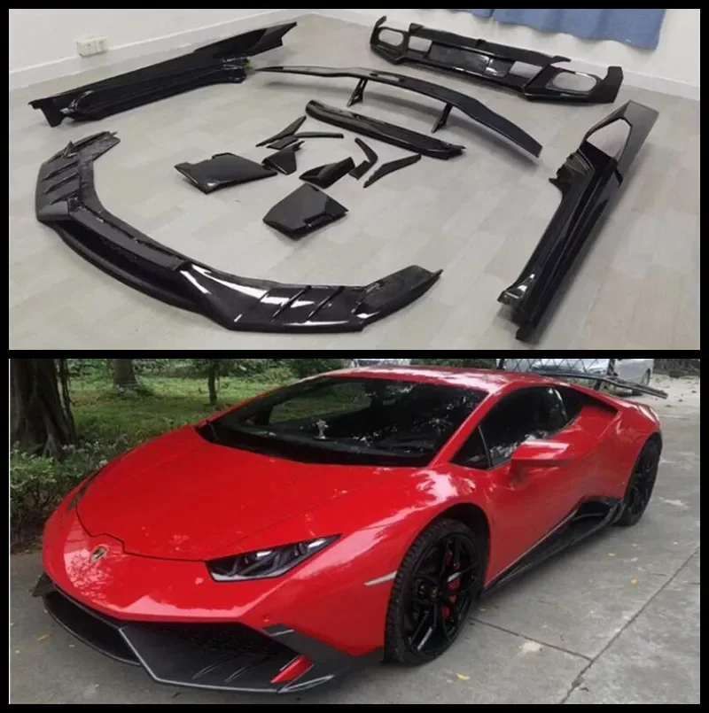 لامبورغيني هوراكان LP580 LP610 ألياف الكربون الحقيقية سيارة المصد الأمامي الشفاه الخلفي الناشر جذع المفسد الجانب التنانير طقم الجسم