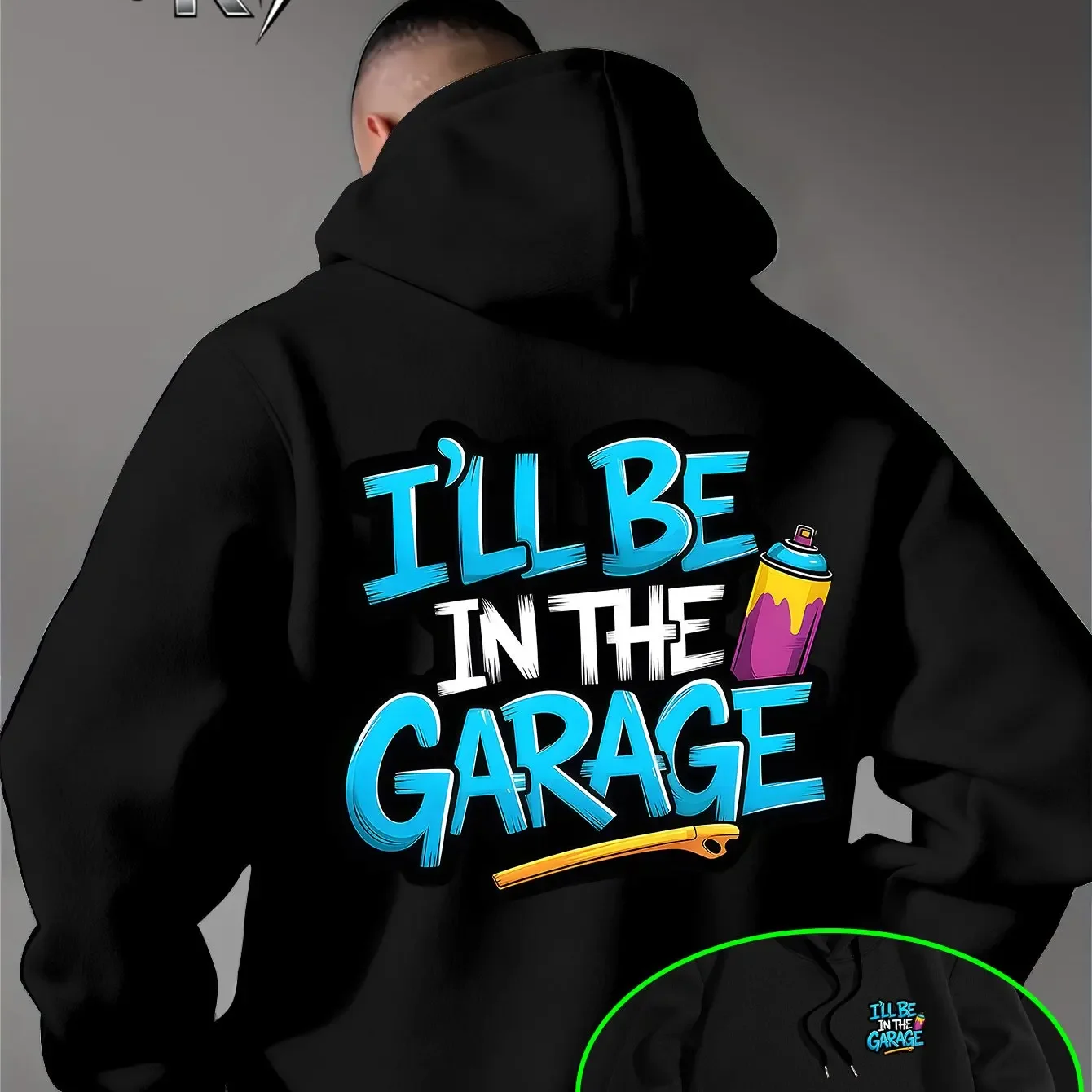 Men's Garage Hoodie Car Enthusiast Graphic Spray Paint Wrench Back Print Oversized Pocket Pullover Sweatshirt Streetwear